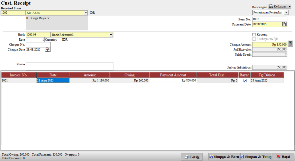 Penerimaan penjualan