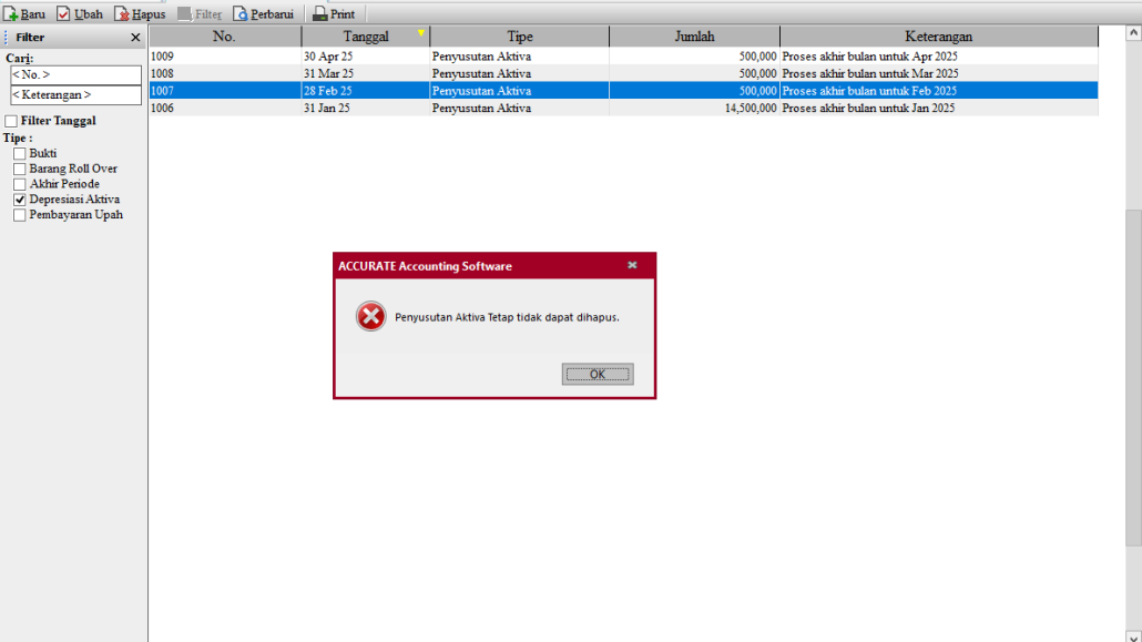 Cannot Delete Fixed Asset Depreciation