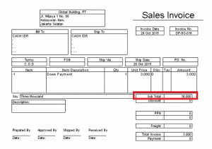 invoice uang muka dengan nominal total orderan