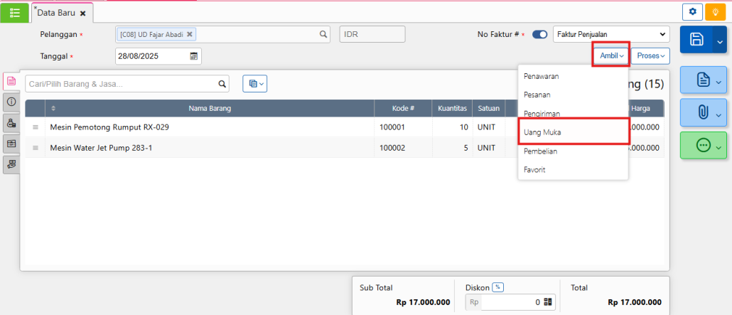 Penggunaan Uang Muka penjualan