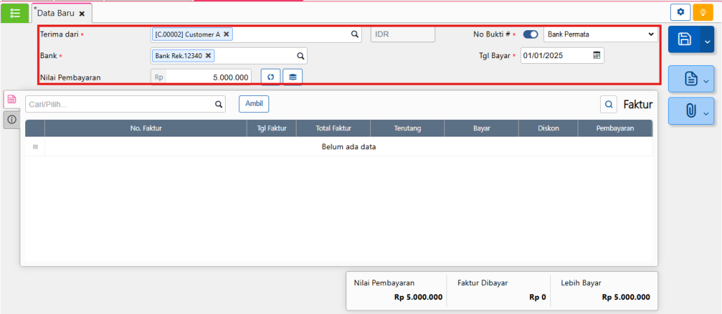 Header Penerimaan Penjualan