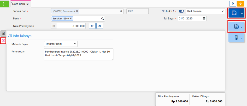 informasi lainnya penerimaan penjualan