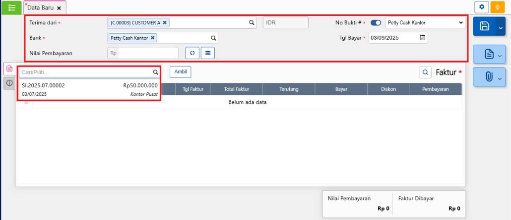 Header Penerimaan penjualan