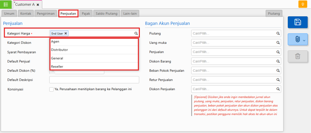 tingkat harga pelanggan