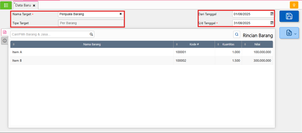 target penjualan barang