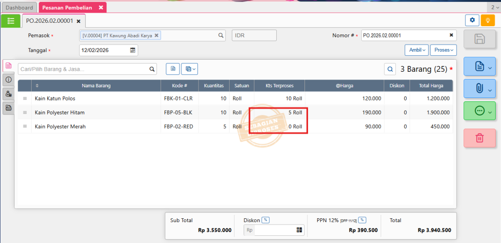 Tutup po rincian barang