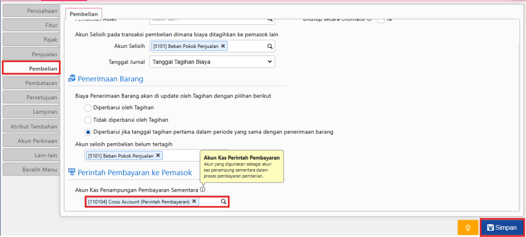 Setting Preferensi Perintah Pembayaran