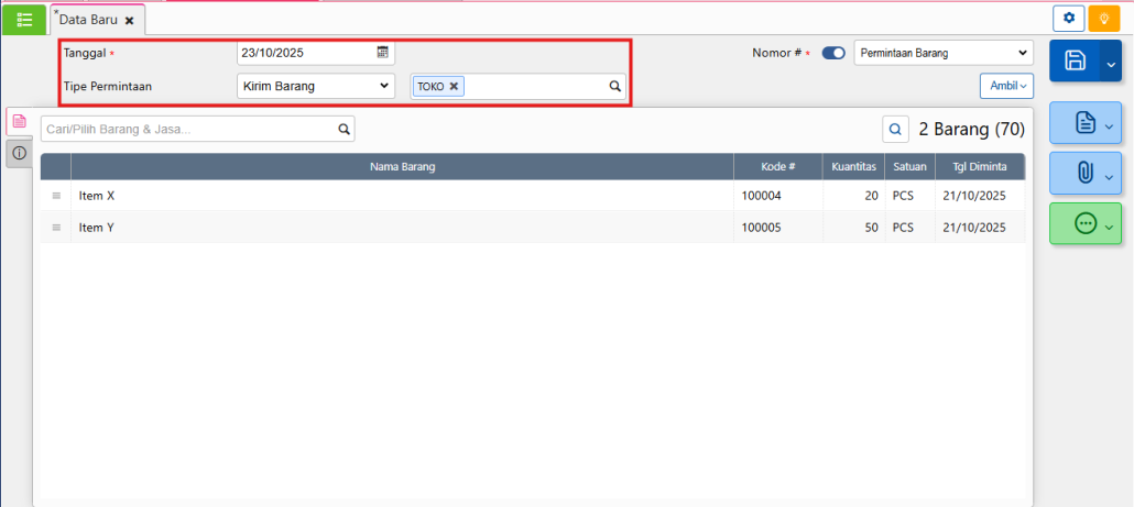 Permintaan Barang Untuk Kirim Barang