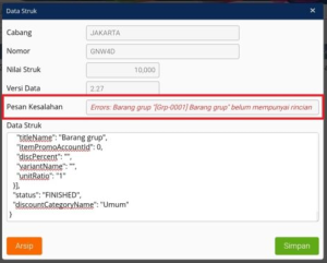 Error: Barang grup "[Kode] XXX belum memiliki rincian